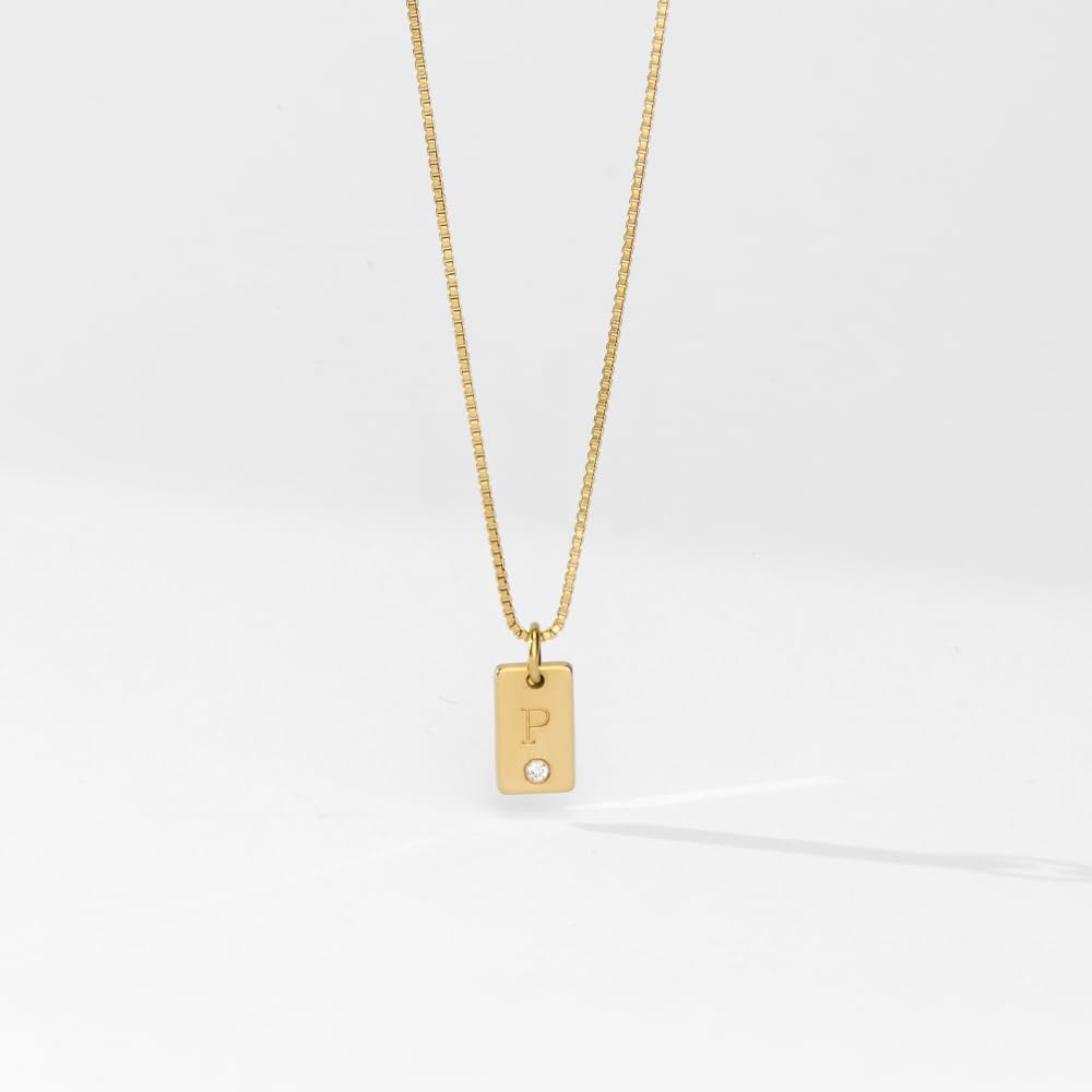 OAK & LUNA - Personalized Willow Tag Initial Necklace with Diamond Option - Dainty Gift for Her, Woman - Custom Jewelry for Christmas, Mother's Day