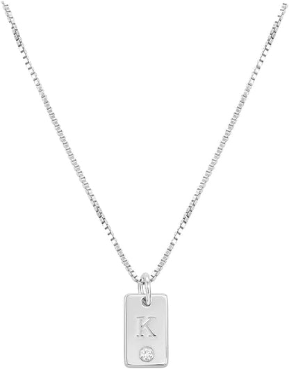OAK & LUNA - Personalized Willow Tag Initial Necklace with Diamond Option - Dainty Gift for Her, Woman - Custom Jewelry for Christmas, Mother's Day