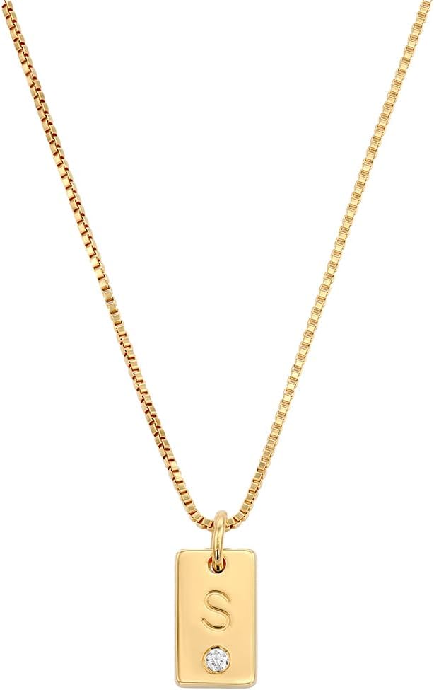 OAK & LUNA - Personalized Willow Tag Initial Necklace with Diamond Option - Dainty Gift for Her, Woman - Custom Jewelry for Christmas, Mother's Day