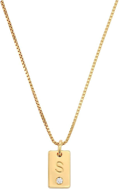 OAK & LUNA - Personalized Willow Tag Initial Necklace with Diamond Option - Dainty Gift for Her, Woman - Custom Jewelry for Christmas, Mother's Day