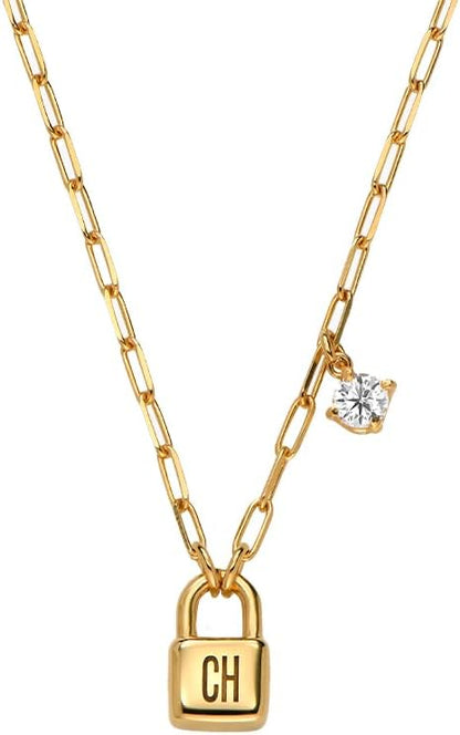 OAK & LUNA - Personalized Initial Lock Necklace with Diamond Options
