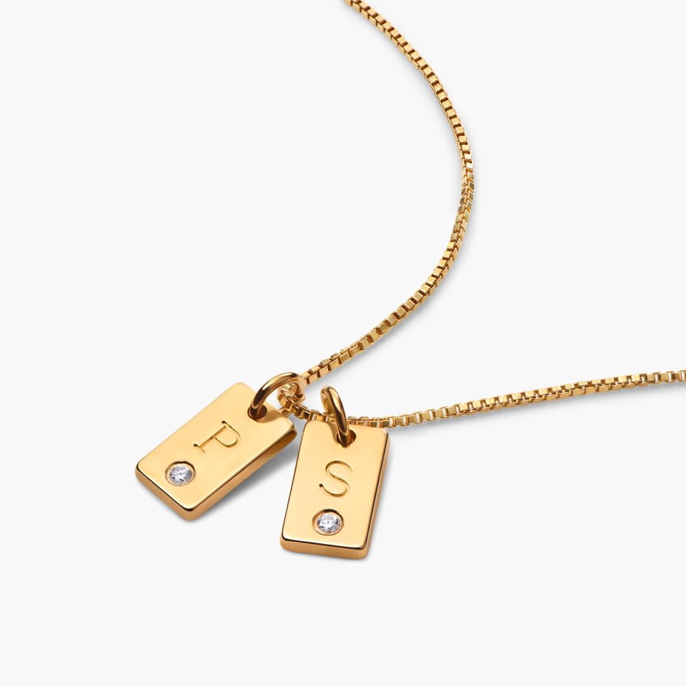 OAK & LUNA - Personalized Willow Tag Initial Necklace with Diamond Option - Dainty Gift for Her, Woman - Custom Jewelry for Christmas, Mother's Day