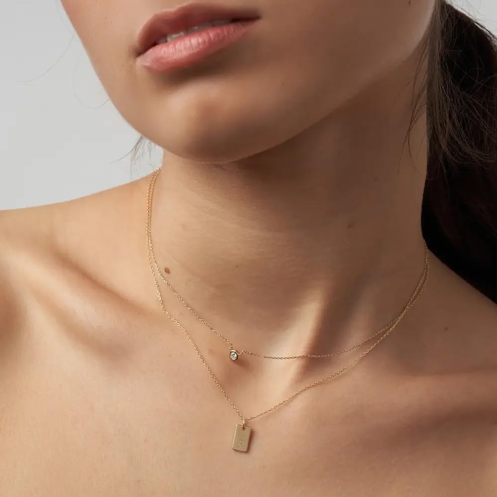 OAK & LUNA - Personalized Willow Tag Initial Necklace with Diamond Option - Dainty Gift for Her, Woman - Custom Jewelry for Christmas, Mother's Day