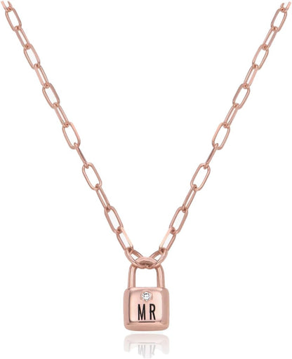 OAK & LUNA - Personalized Initial Lock Necklace with Diamond Options