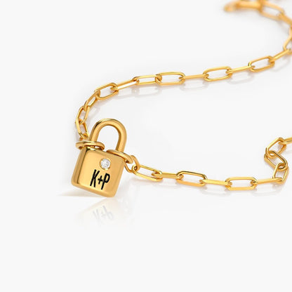 OAK & LUNA - Personalized Initial Lock Necklace with Diamond Options