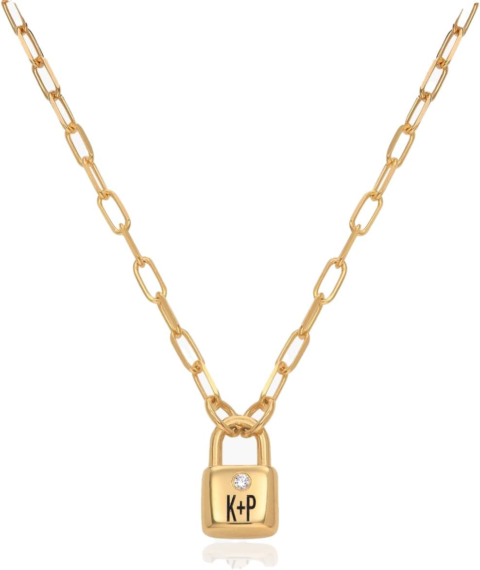OAK & LUNA - Personalized Initial Lock Necklace with Diamond Options