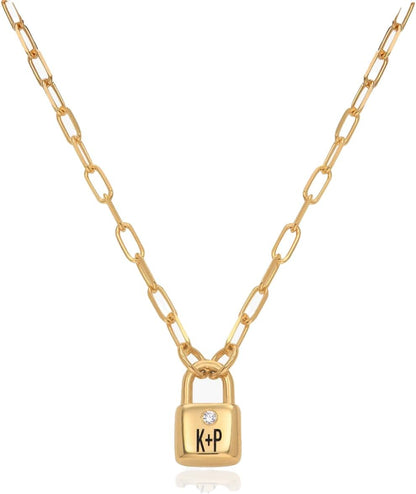 OAK & LUNA - Personalized Initial Lock Necklace with Diamond Options