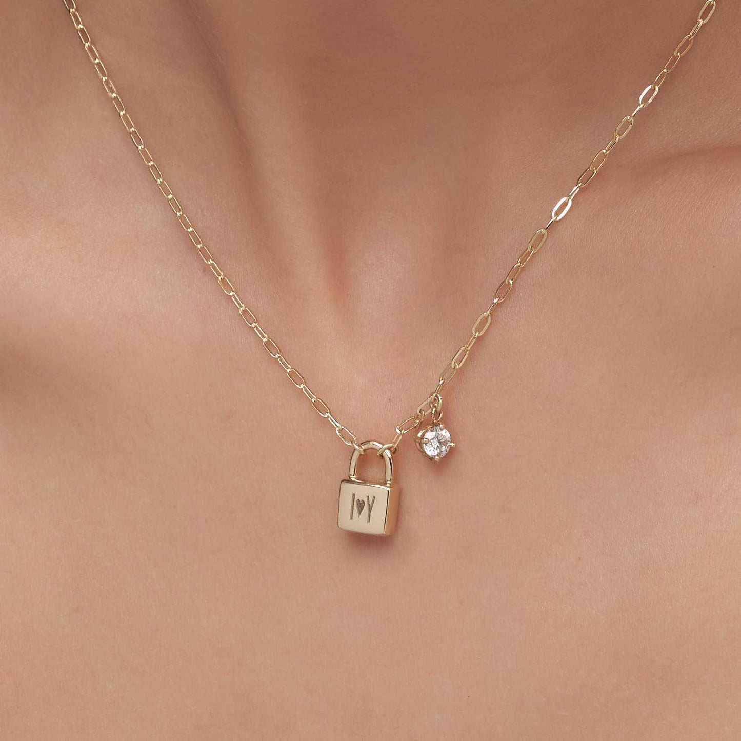 OAK & LUNA - Personalized Initial Lock Necklace with Diamond Options