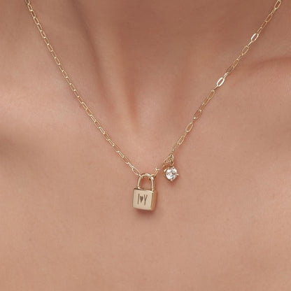 OAK & LUNA - Personalized Initial Lock Necklace with Diamond Options