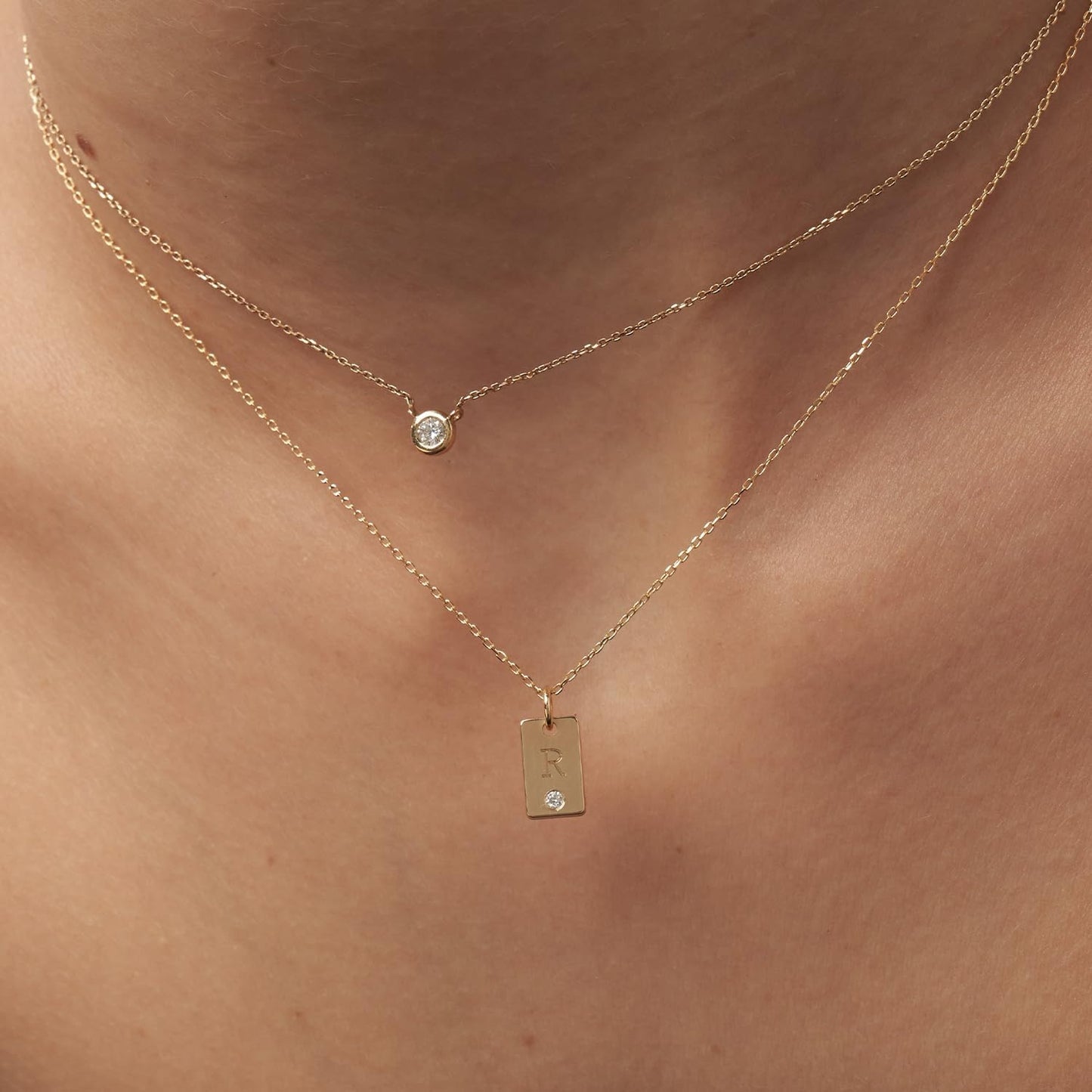 OAK & LUNA - Personalized Willow Tag Initial Necklace with Diamond Option - Dainty Gift for Her, Woman - Custom Jewelry for Christmas, Mother's Day
