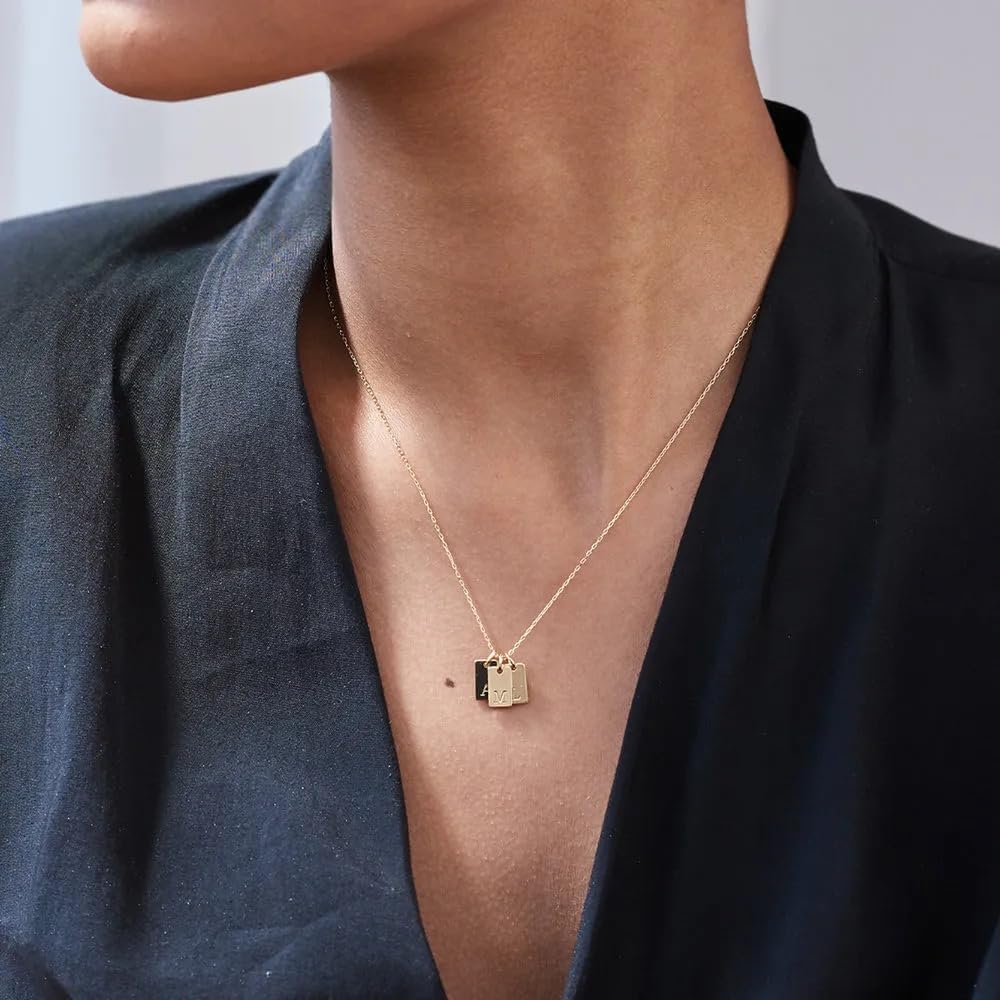 OAK & LUNA - Personalized Willow Tag Initial Necklace with Diamond Option - Dainty Gift for Her, Woman - Custom Jewelry for Christmas, Mother's Day