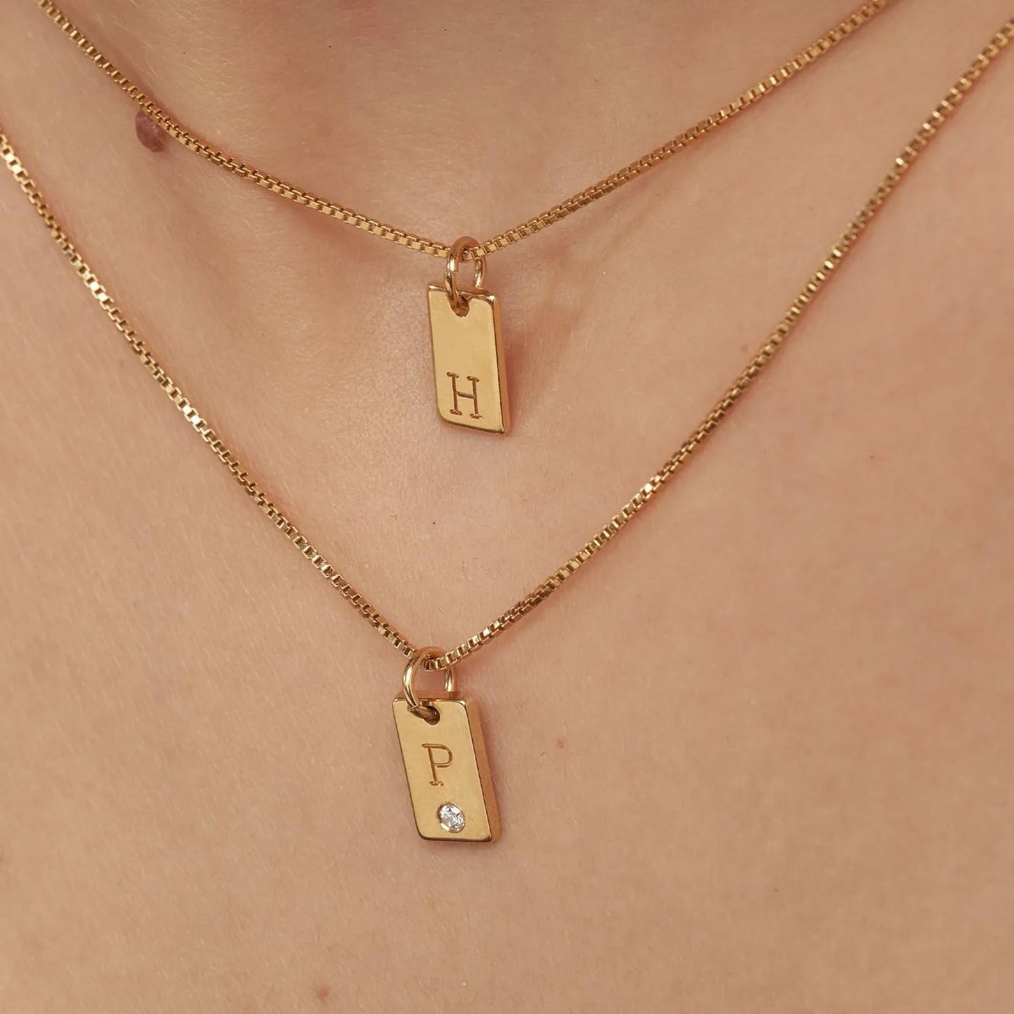OAK & LUNA - Personalized Willow Tag Initial Necklace with Diamond Option - Dainty Gift for Her, Woman - Custom Jewelry for Christmas, Mother's Day