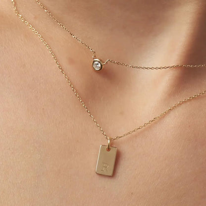 OAK & LUNA - Personalized Willow Tag Initial Necklace with Diamond Option - Dainty Gift for Her, Woman - Custom Jewelry for Christmas, Mother's Day