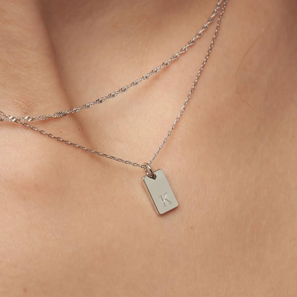 OAK & LUNA - Personalized Willow Tag Initial Necklace with Diamond Option - Dainty Gift for Her, Woman - Custom Jewelry for Christmas, Mother's Day
