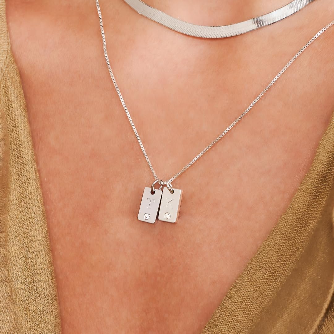 OAK & LUNA - Personalized Willow Tag Initial Necklace with Diamond Option - Dainty Gift for Her, Woman - Custom Jewelry for Christmas, Mother's Day