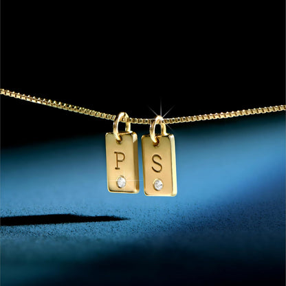 OAK & LUNA - Personalized Willow Tag Initial Necklace with Diamond Option - Dainty Gift for Her, Woman - Custom Jewelry for Christmas, Mother's Day