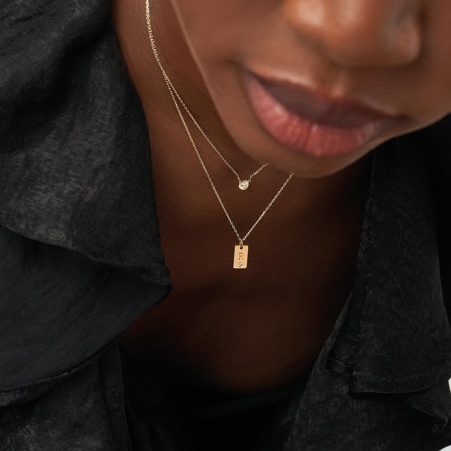 OAK & LUNA - Personalized Willow Tag Initial Necklace with Diamond Option - Dainty Gift for Her, Woman - Custom Jewelry for Christmas, Mother's Day
