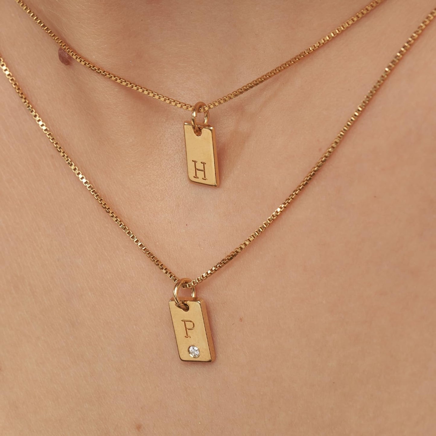 OAK & LUNA - Personalized Willow Tag Initial Necklace with Diamond Option - Dainty Gift for Her, Woman - Custom Jewelry for Christmas, Mother's Day
