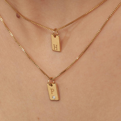 OAK & LUNA - Personalized Willow Tag Initial Necklace with Diamond Option - Dainty Gift for Her, Woman - Custom Jewelry for Christmas, Mother's Day