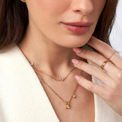 OAK & LUNA - Personalized Initial Lock Necklace with Diamond Options