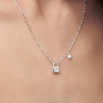 OAK & LUNA - Personalized Initial Lock Necklace with Diamond Options