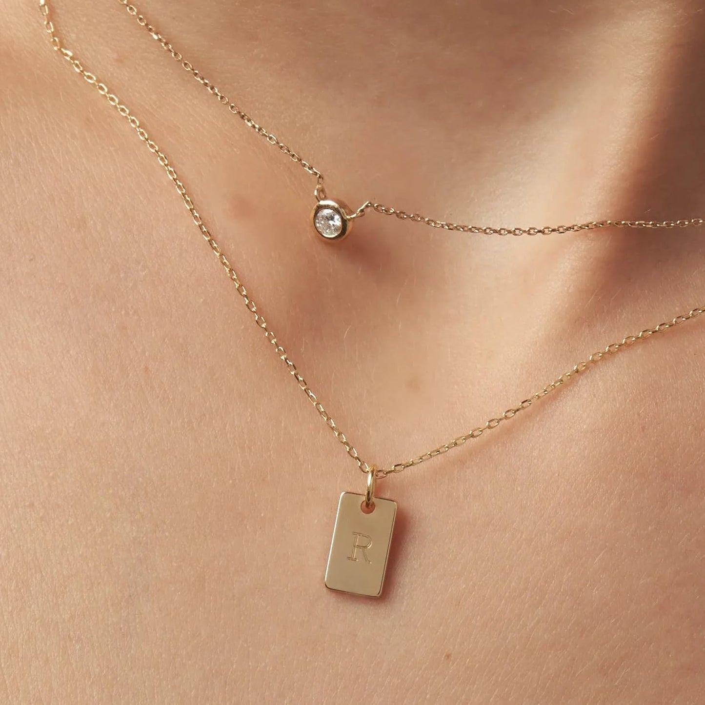 OAK & LUNA - Personalized Willow Tag Initial Necklace with Diamond Option - Dainty Gift for Her, Woman - Custom Jewelry for Christmas, Mother's Day