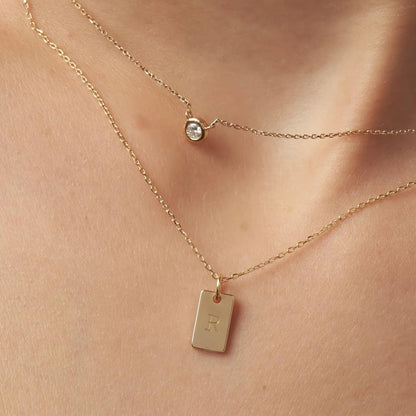 OAK & LUNA - Personalized Willow Tag Initial Necklace with Diamond Option - Dainty Gift for Her, Woman - Custom Jewelry for Christmas, Mother's Day